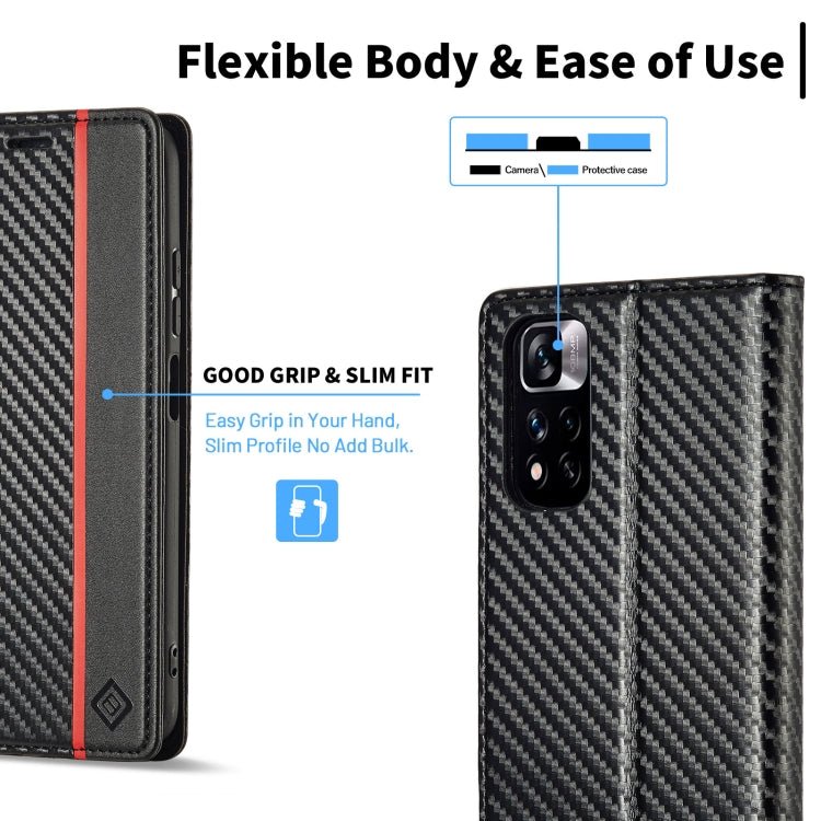 For Xiaomi Redmi Note 11 Pro China LC.IMEEKE Carbon Fiber Texture Flip Leather Phone Case(Vertical Black)