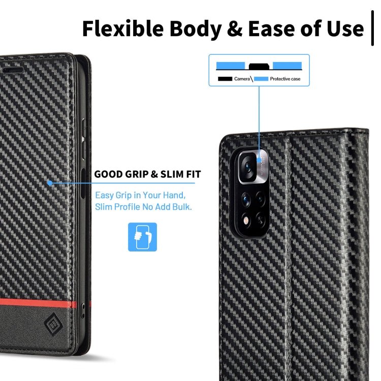For Xiaomi Redmi Note 11 Pro China LC.IMEEKE Carbon Fiber Texture Flip Leather Phone Case(Horizontal Black)