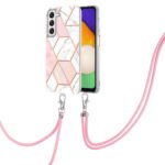 For Samsung Galaxy S22+ 5G Electroplating Splicing Marble TPU Phone Case with Lanyard(Pink White)