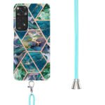 For Xiaomi Redmi Note 11 Pro / Note 11 Pro+ Electroplating Splicing Marble TPU Phone Case with Lanyard(Blue Green)