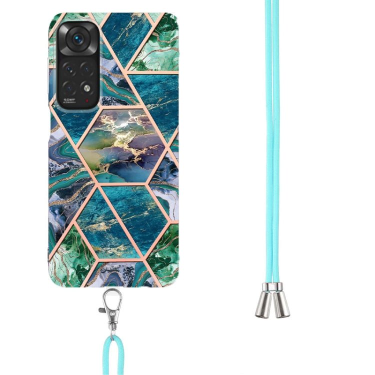For Xiaomi Redmi Note 11 Pro / Note 11 Pro+ Electroplating Splicing Marble TPU Phone Case with Lanyard(Blue Green)