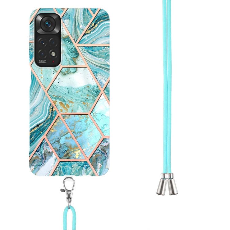 For Xiaomi Redmi Note 11 Pro / Note 11 Pro+ Electroplating Splicing Marble TPU Phone Case with Lanyard(Blue)
