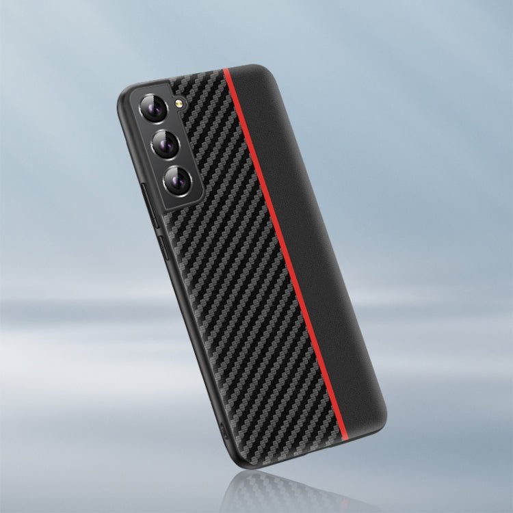 For Samsung Galaxy S22 5G Ultra-thin Carbon Fiber Texture Splicing Phone Case(Red)