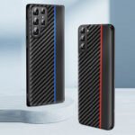 For Samsung Galaxy S22+ 5G Ultra-thin Carbon Fiber Texture Splicing Phone Case(Red)