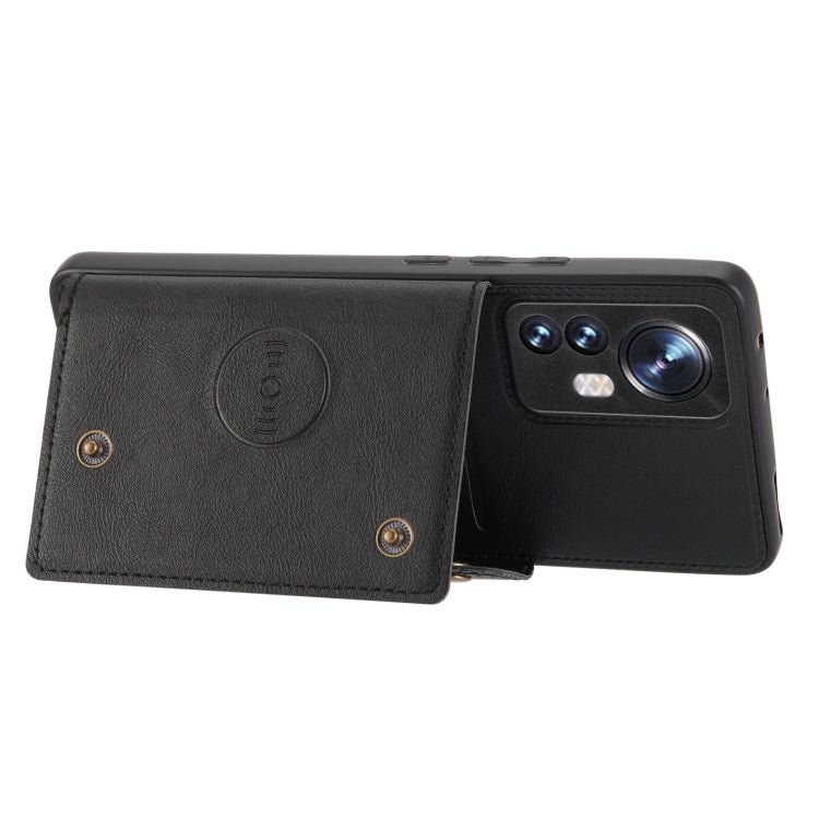For Xiaomi 12 Double Buckle PU + TPU Shockproof Magnetic Phone Case(Black)