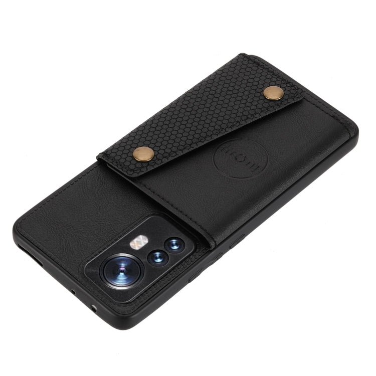 For Xiaomi 12 Double Buckle PU + TPU Shockproof Magnetic Phone Case(Black)