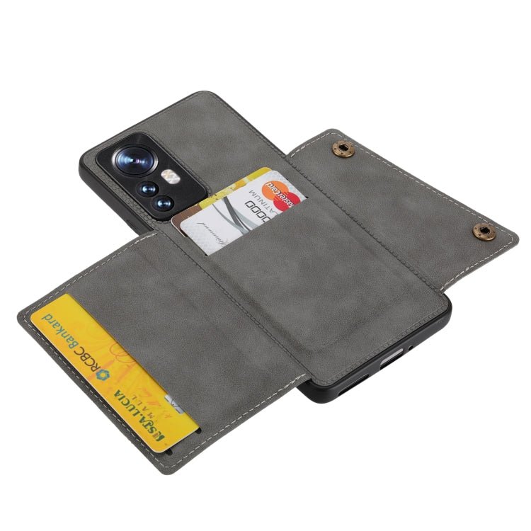For Xiaomi 12 Double Buckle PU + TPU Shockproof Magnetic Phone Case(Grey)