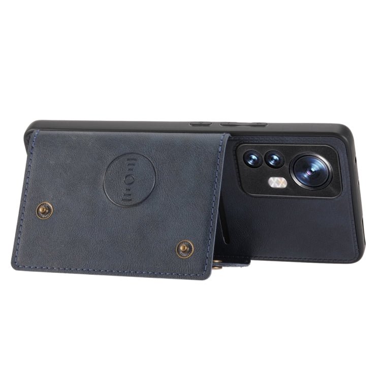 For Xiaomi 12 Double Buckle PU + TPU Shockproof Magnetic Phone Case(Blue)