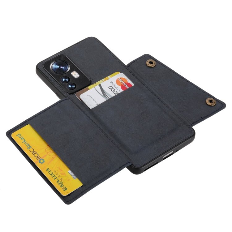 For Xiaomi 12 Double Buckle PU + TPU Shockproof Magnetic Phone Case(Blue)