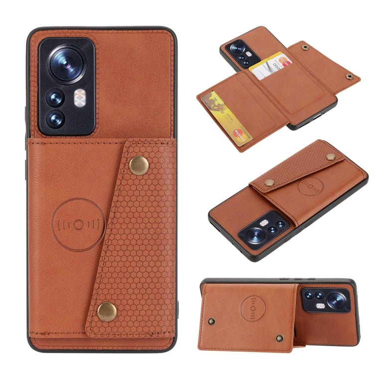 For Xiaomi 12 Double Buckle PU + TPU Shockproof Magnetic Phone Case(Brown)