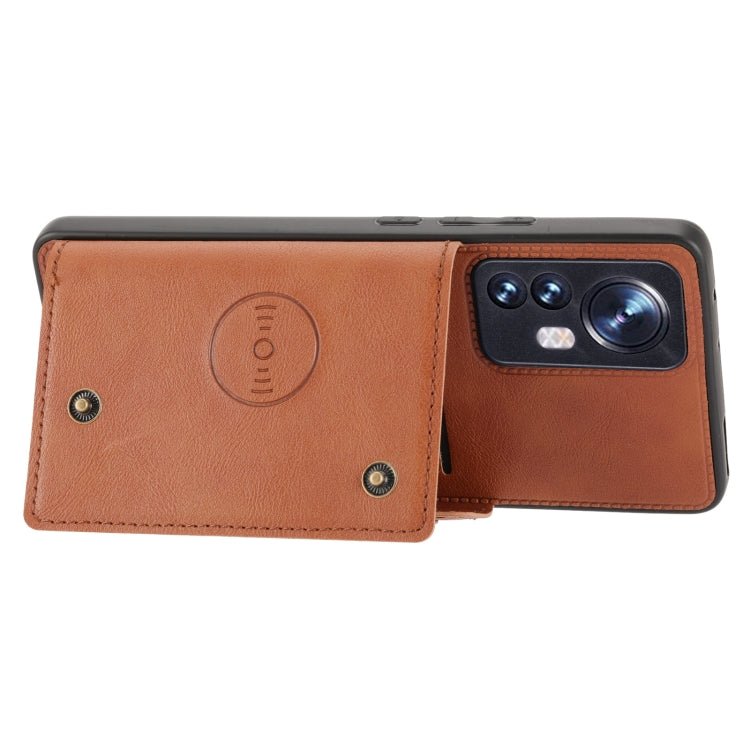For Xiaomi 12 Double Buckle PU + TPU Shockproof Magnetic Phone Case(Brown)