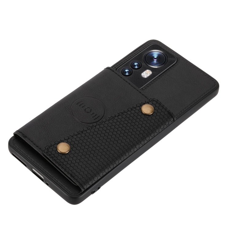 For Xiaomi 12 Pro Double Buckle PU + TPU Shockproof Magnetic Phone Case(Black)
