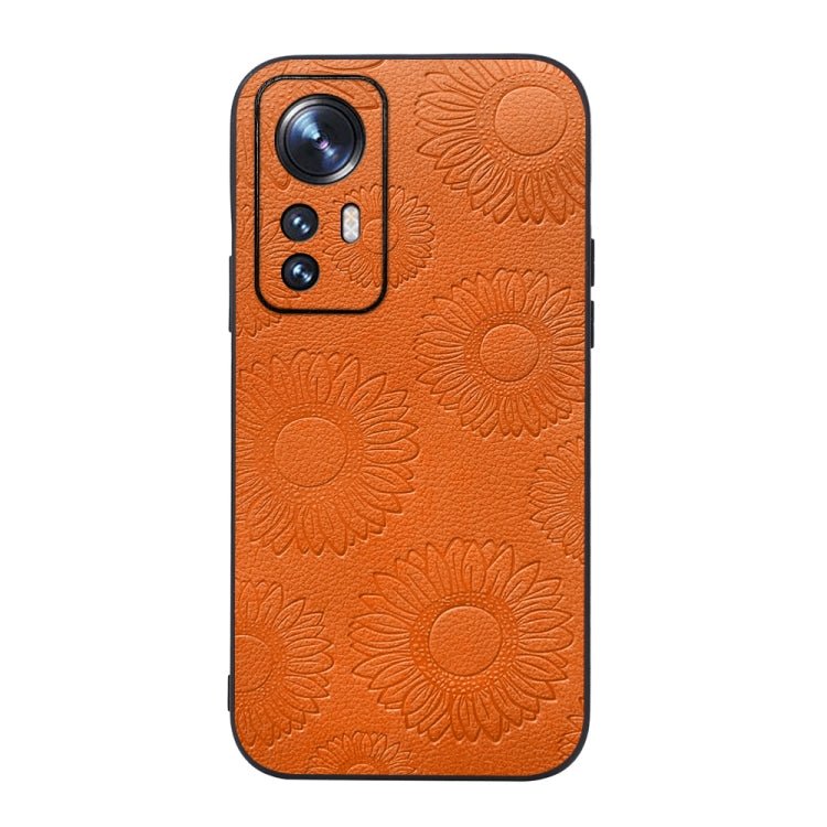 For Xiaomi 12 Pro Sunflower Pattern PU Shockproof Phone Case(Orange)