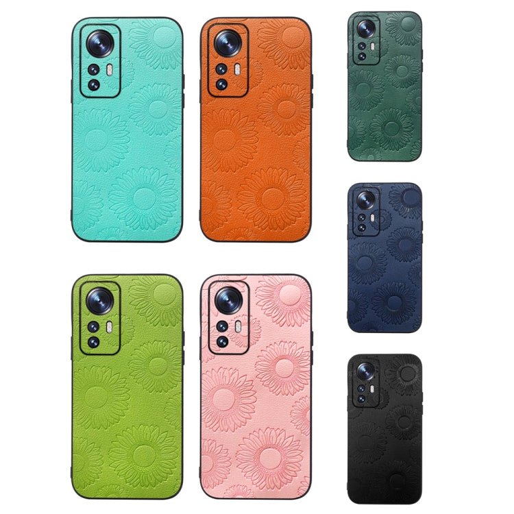 For Xiaomi 12 Pro Sunflower Pattern PU Shockproof Phone Case(Light Green)