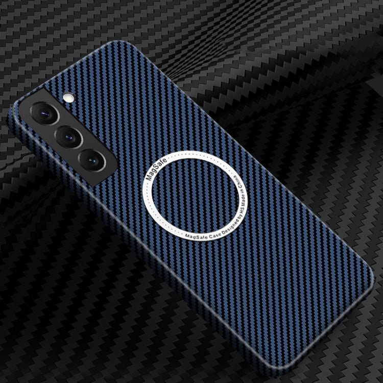 For Samsung Galaxy S21 Plus 5G Carbon Fiber Texture MagSafe Magnetic Phone Case(Blue)