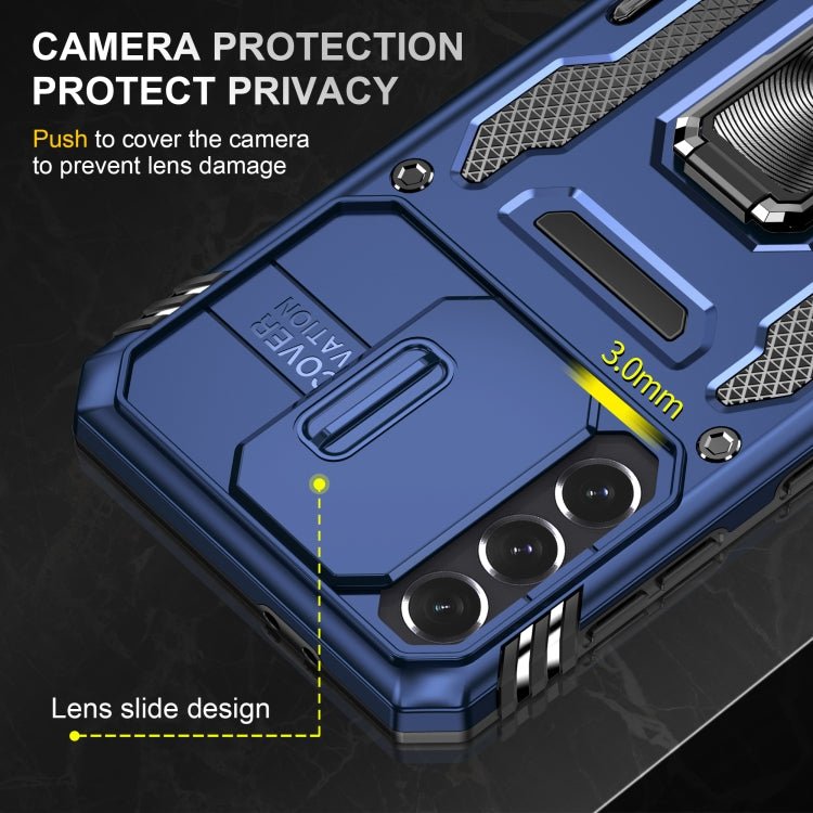 For Samsung Galaxy S21+ 5G Armor PC + TPU Camera Shield Phone Case(Navy Blue)