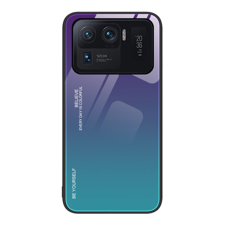 For Xiaomi Mi 11 Ultra Gradient Color Glass Case(Aurora Blue)