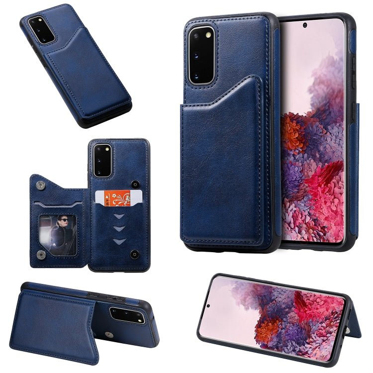 For Galaxy S20 Calf Texture Horizontal Flip Leather Case with Holder & Card Slots & Frame(Blue)