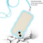 For iPhone 14 Plus  Lanyard Candy Color Wave TPU Clear PC Phone Case(Blue)