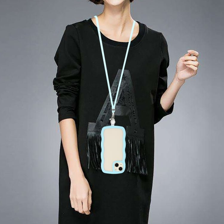For iPhone 14 Plus  Lanyard Candy Color Wave TPU Clear PC Phone Case(Blue)