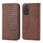 For Xiaomi Redmi Note 11 Pro 4G Cubic Grid Calf Texture Magnetic Closure Leather Phone Case(Brown)