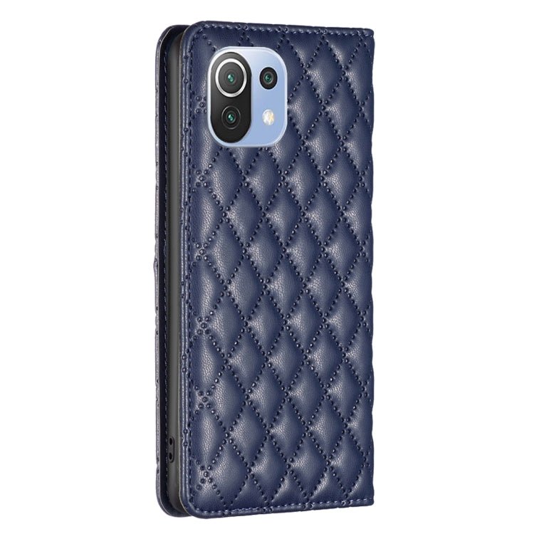 For Xiaomi Mi 11 Lite Diamond Lattice Magnetic Leather Flip Phone Case(Blue)