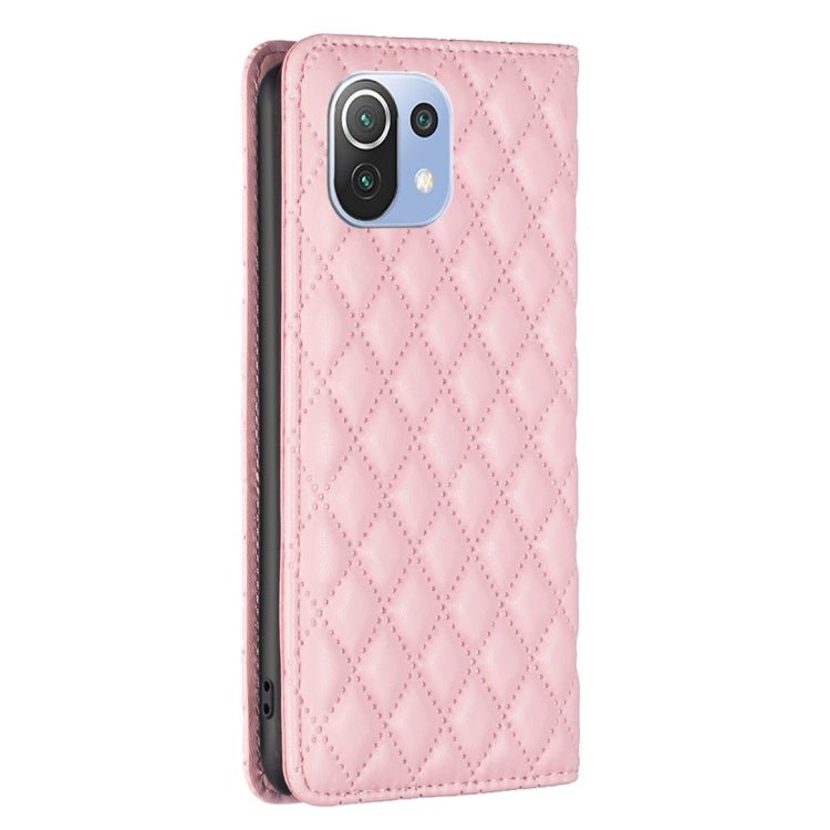 For Xiaomi Mi 11 Lite Diamond Lattice Magnetic Leather Flip Phone Case(Pink)
