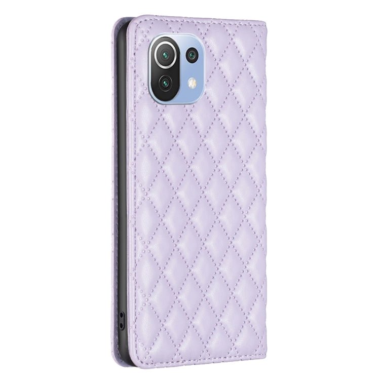 For Xiaomi Mi 11 Lite Diamond Lattice Magnetic Leather Flip Phone Case(Purple)