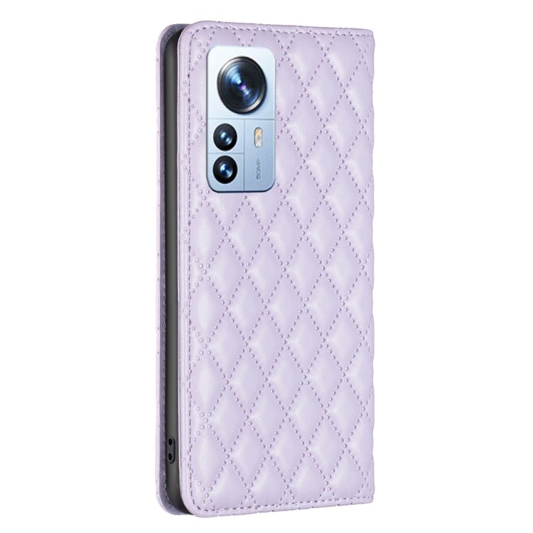 For Xiaomi 12 Pro Diamond Lattice Magnetic Leather Flip Phone Case(Purple)