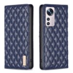 For Xiaomi 12 Diamond Lattice Magnetic Leather Flip Phone Case(Blue)