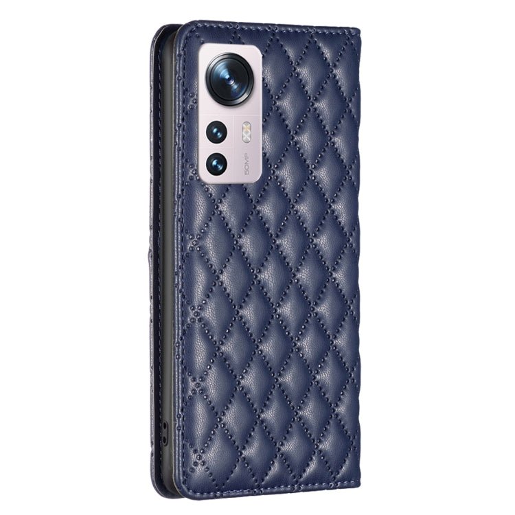 For Xiaomi 12 Diamond Lattice Magnetic Leather Flip Phone Case(Blue)