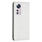 For Xiaomi 12 Diamond Lattice Magnetic Leather Flip Phone Case(White)