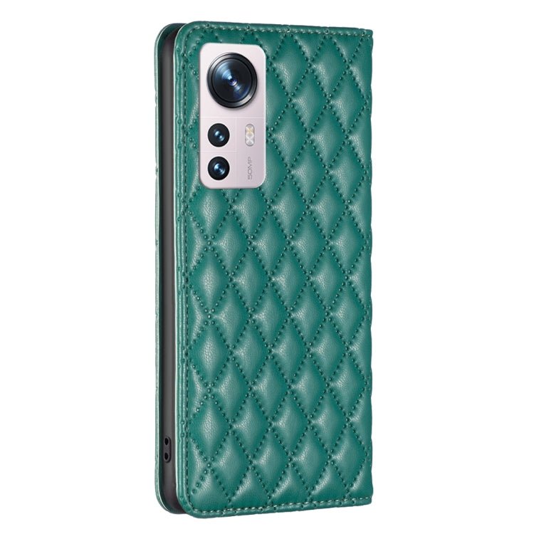 For Xiaomi 12 Diamond Lattice Magnetic Leather Flip Phone Case(Green)