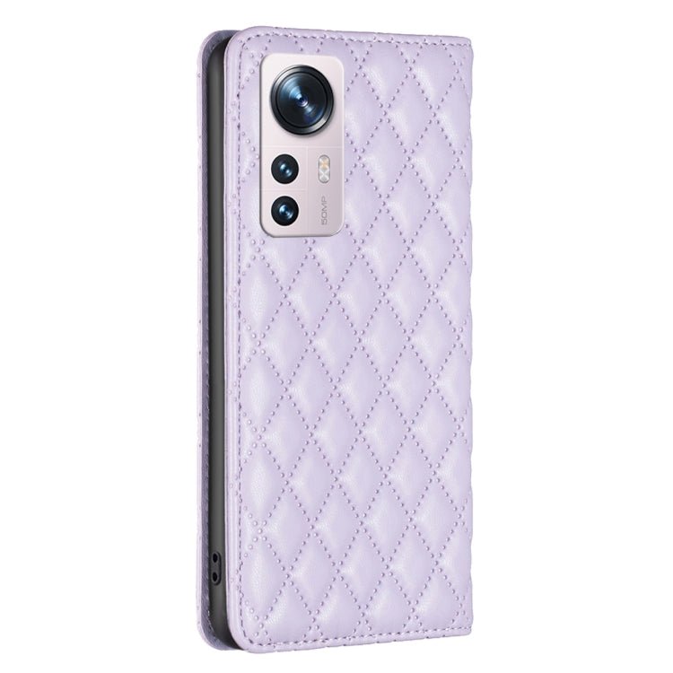 For Xiaomi 12 Diamond Lattice Magnetic Leather Flip Phone Case(Purple)