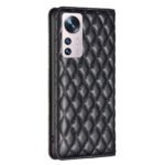 For Xiaomi 12 Diamond Lattice Magnetic Leather Flip Phone Case(Black)