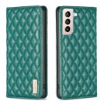 For Samsung Galaxy S21+ 5G Diamond Lattice Magnetic Leather Flip Phone Case(Green)