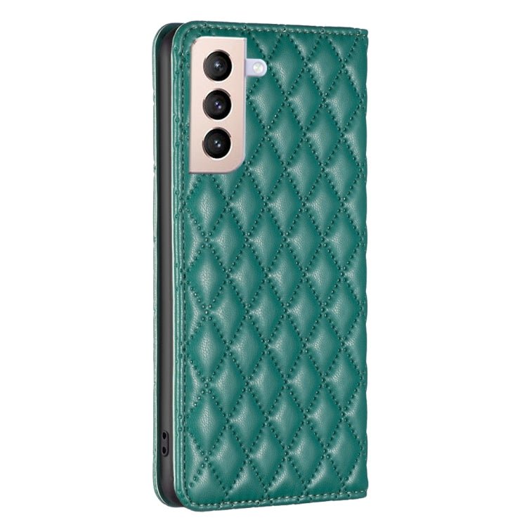 For Samsung Galaxy S21+ 5G Diamond Lattice Magnetic Leather Flip Phone Case(Green)