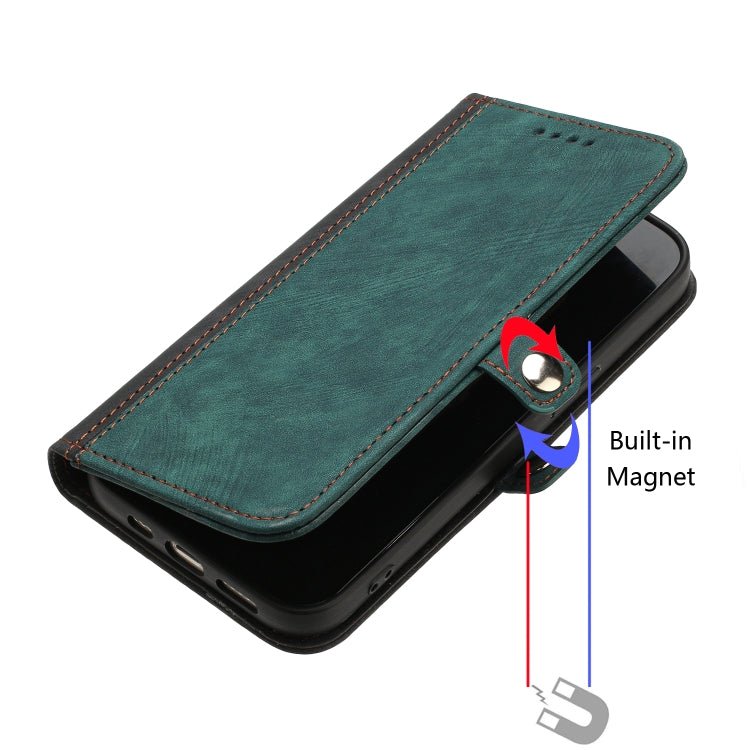 For Samsung Galaxy S21 5G Side Buckle Double Fold Hand Strap Leather Phone Case(Dark Green)