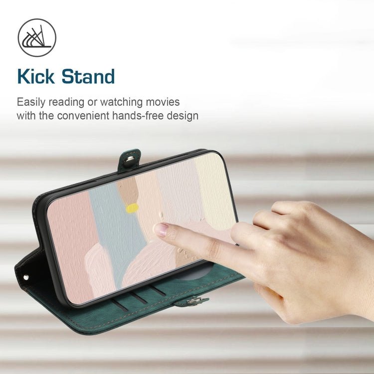 For Samsung Galaxy S21 5G Side Buckle Double Fold Hand Strap Leather Phone Case(Dark Green)
