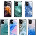 For Xiaomi Redmi Note 12 China Marble Pattern Glass Phone Case(Ocean Waves)