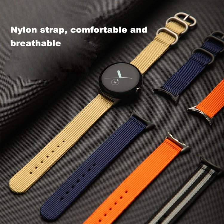 For Google Pixel Watch Woven Nylon Steel Buckle Watch Band(Black+Black)