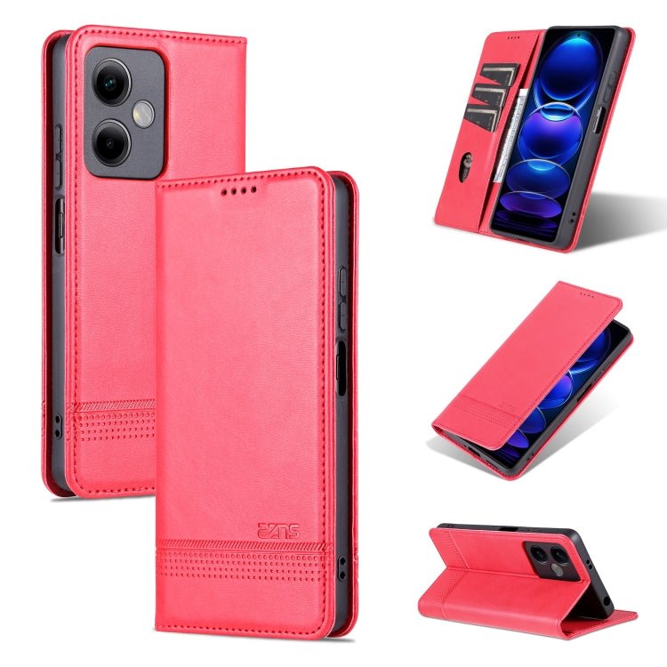 For Xiaomi Redmi Note 12 China AZNS Magnetic Calf Texture Leather Phone Case(Red)
