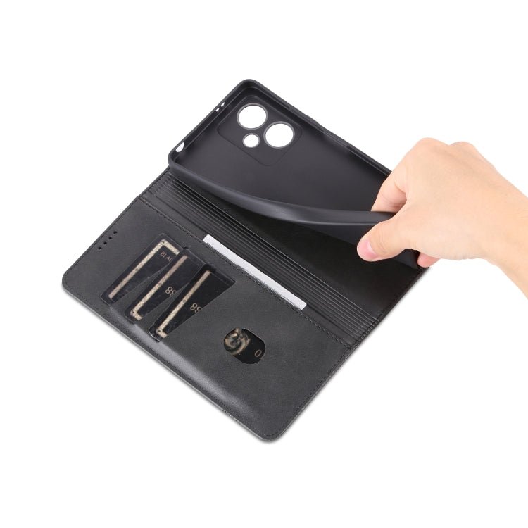 For Xiaomi Redmi Note 12 China AZNS Magnetic Calf Texture Leather Phone Case(Black)