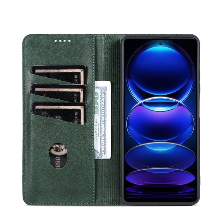 For Xiaomi Redmi Note 12 China AZNS Magnetic Calf Texture Leather Phone Case(Dark Green)