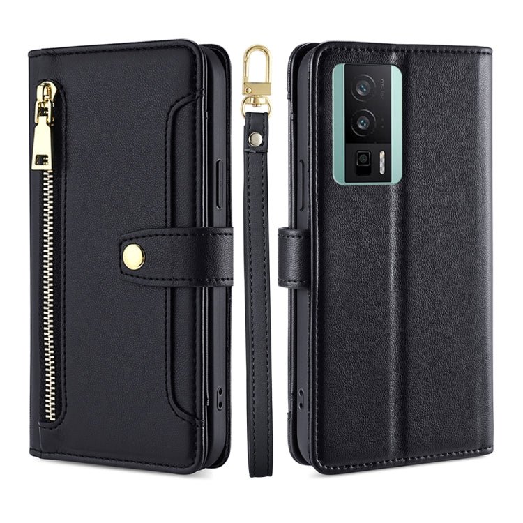 For Xiaomi Redmi K60 / K60 Pro Sheep Texture Cross-body Zipper Wallet Leather Phone Case(Black)