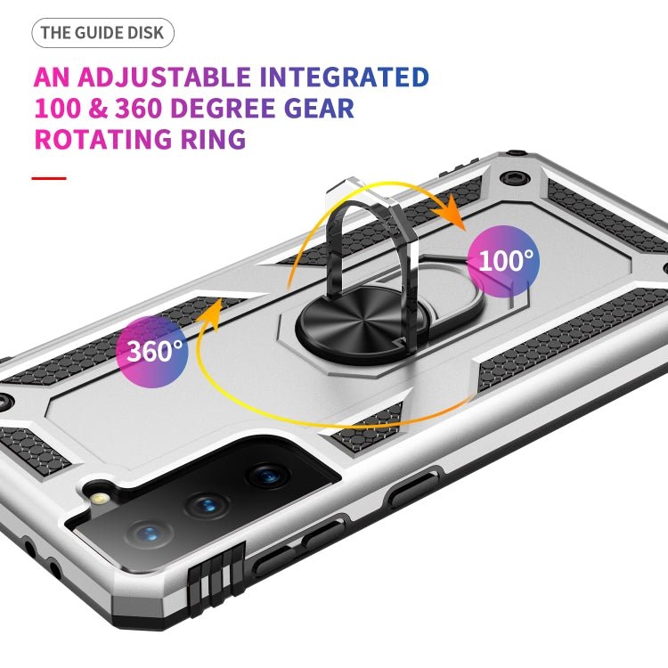 For Samsung Galaxy S21+ 5G Shockproof TPU + PC Protective Case with 360 Degree Rotating Holder(Silver)