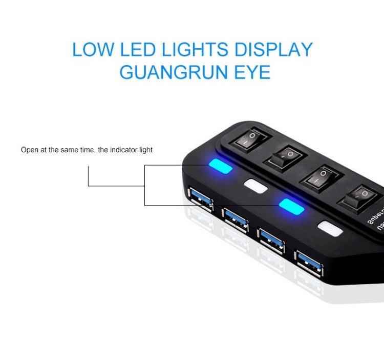 4 Ports USB 3.0 Hub with Individual Switches for each Data Transfer Ports(Black)