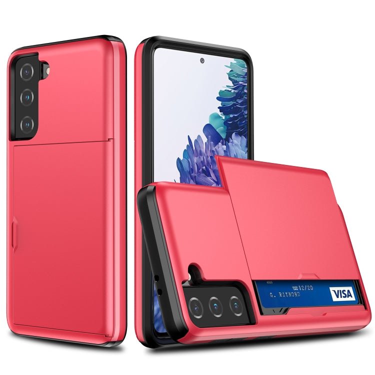For Samsung Galaxy S21 5G Shockproof Armor Protective Case with Card Slot(Red)