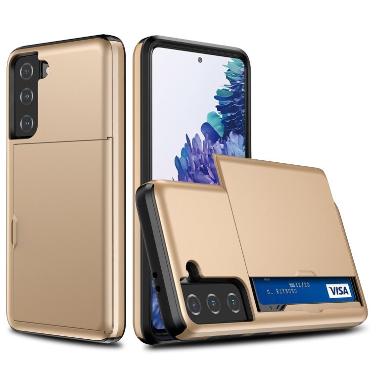 For Samsung Galaxy S21+ 5G Shockproof Armor Protective Case with Card Slot(Gold)