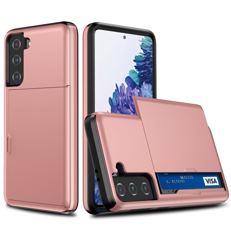 For Samsung Galaxy S21+ 5G Shockproof Armor Protective Case with Card Slot(Rose Gold)